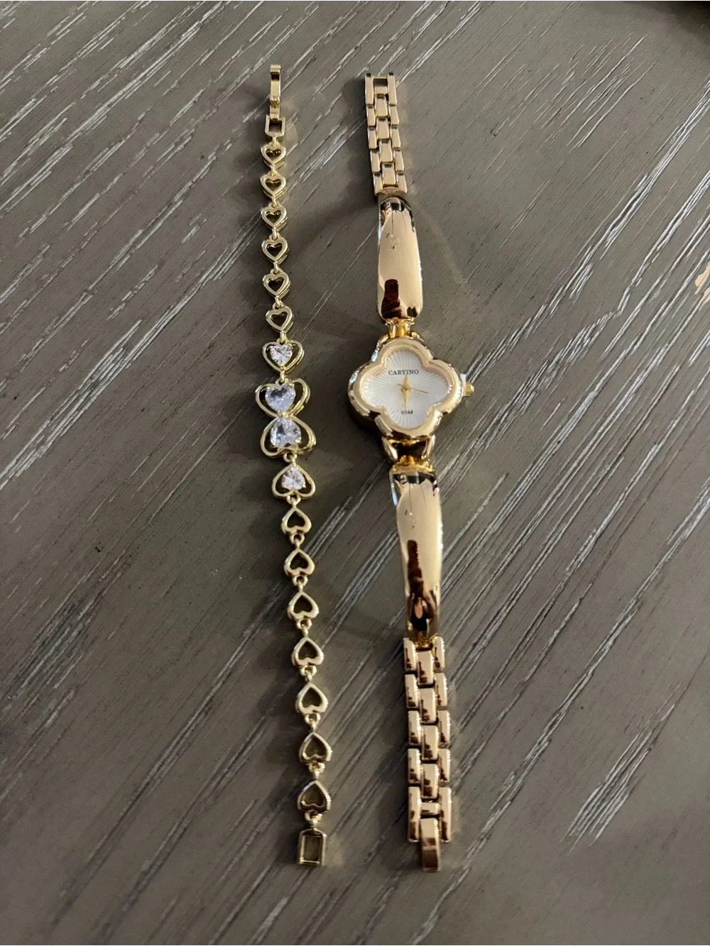Gold Women's Bracelet Watch with Heart Link Bracelet